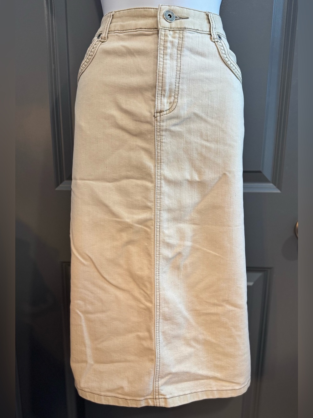 Christopher & Banks Denim Neutral Cream Midi Skirt